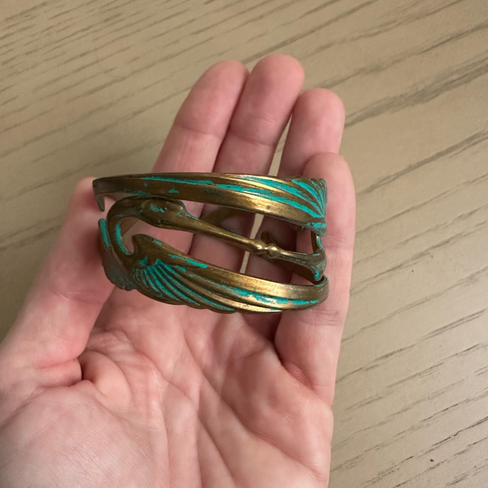Gold and Green Winged Cuff Bracelet